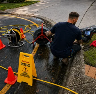 Burst drain pipe being repaired in Potts Point